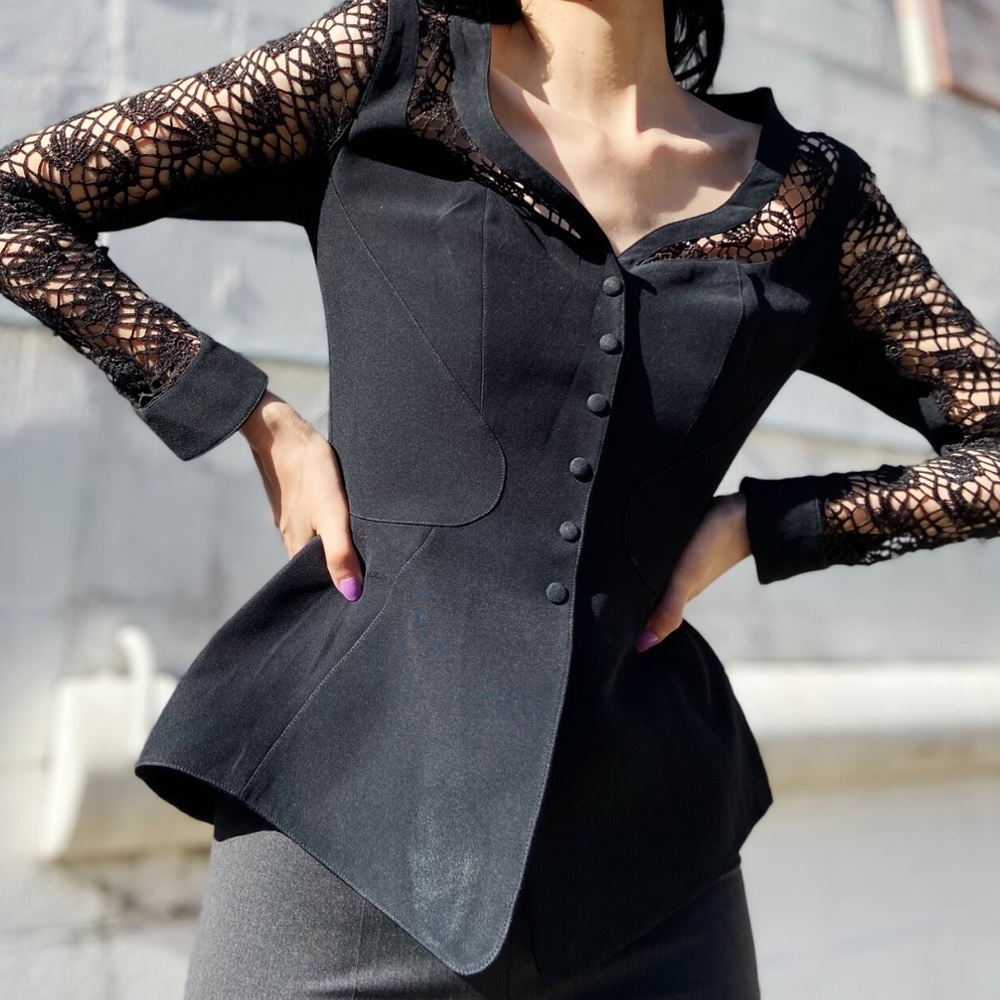 Rare Thierry Mugler Sculptural Silk Crochet Blazer – Size 36 – Collector Couture